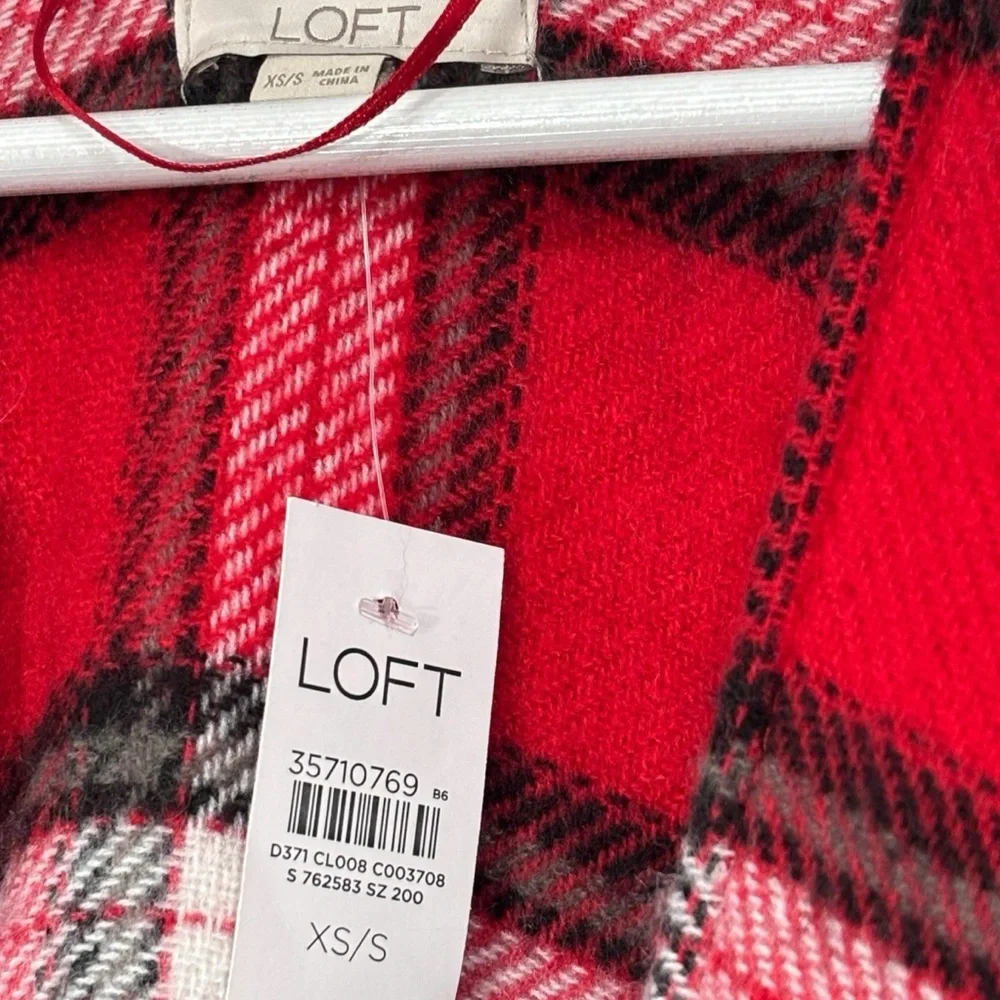 LOFT Red Plaid Fringe Shawl Size XS/S NWT